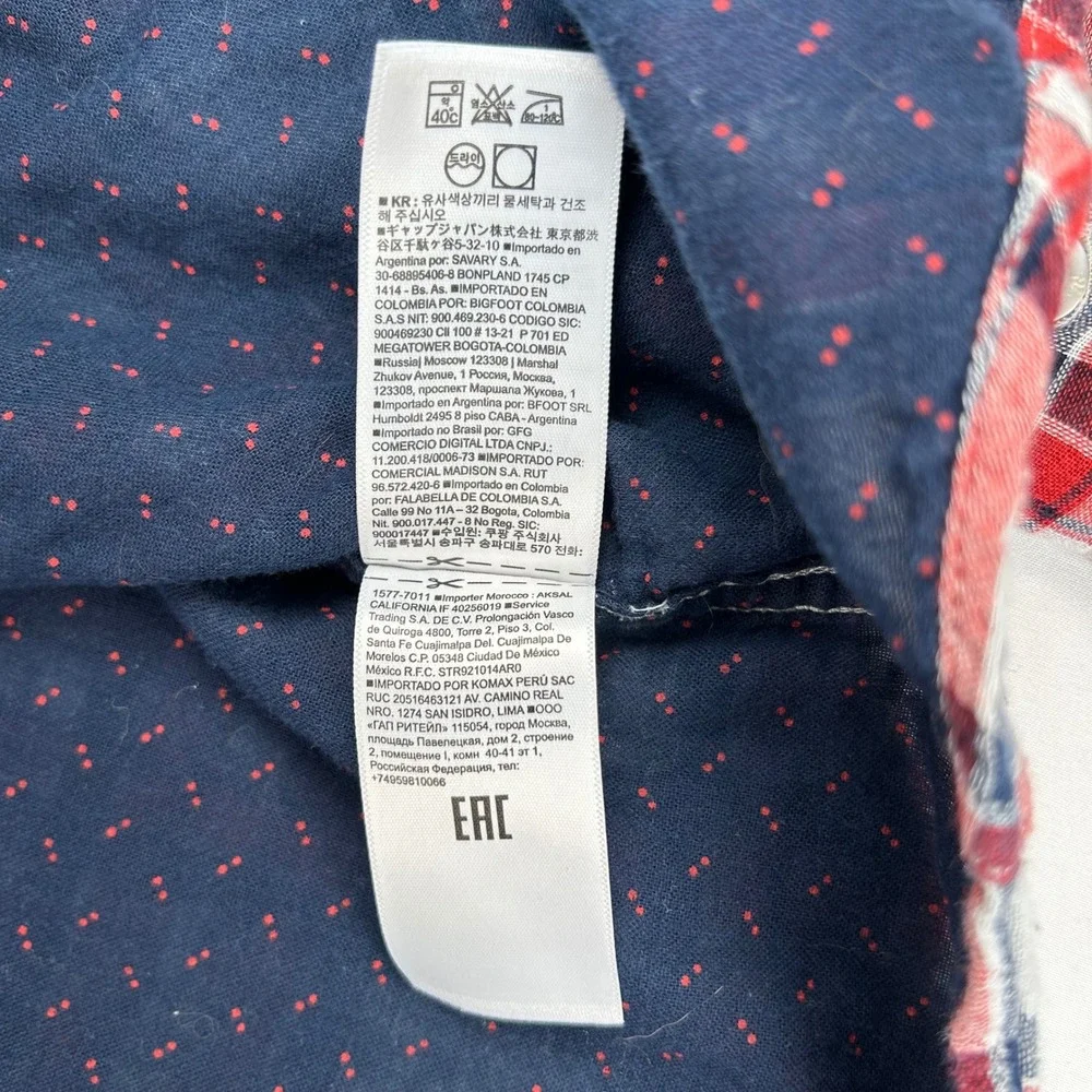 Banana Republic Mens‎ Untucked Slim Fit Plaid Button Down Shirt Red Blue Large